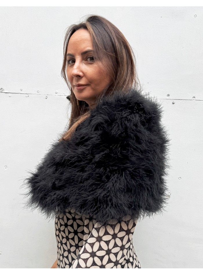 Black ostrich feather stole for wedding guests