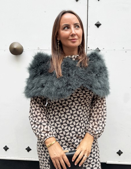 Étole en plumes d'autruche de couleur verte