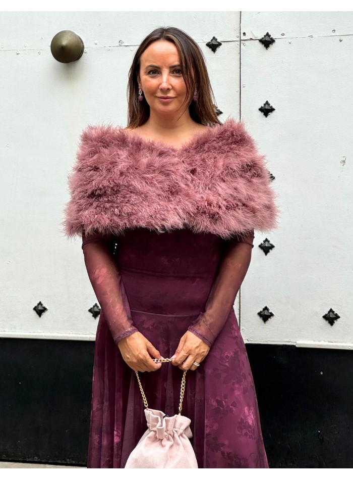 Estola para invitada de pluma de avestruz color rosa apagado