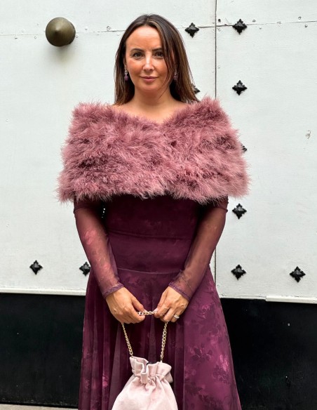 Estola para invitada de pluma de avestruz color rosa apagado