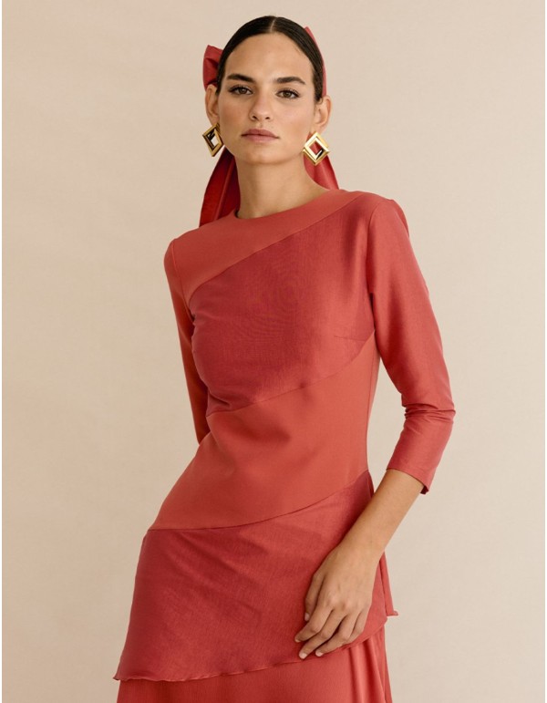 Mixed fabrics party dress with chiffon skirt