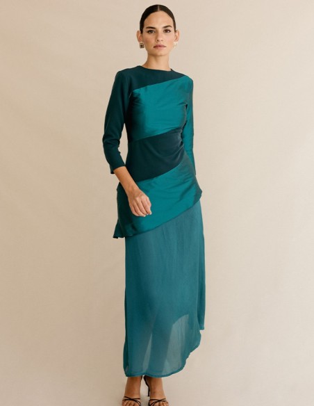 Mixed fabrics party dress with chiffon skirt