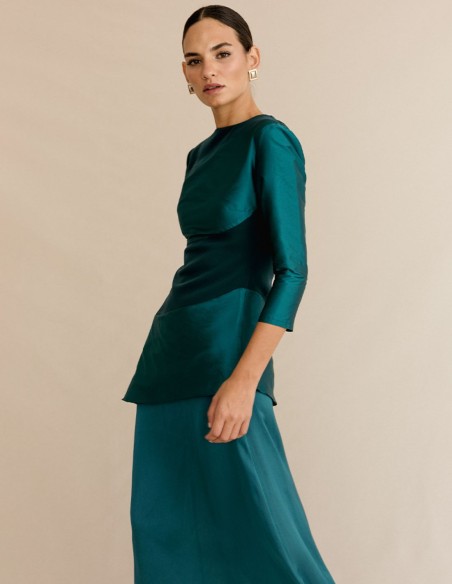 Mixed fabrics party dress with chiffon skirt