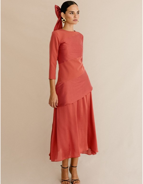Mixed fabrics party dress with chiffon skirt