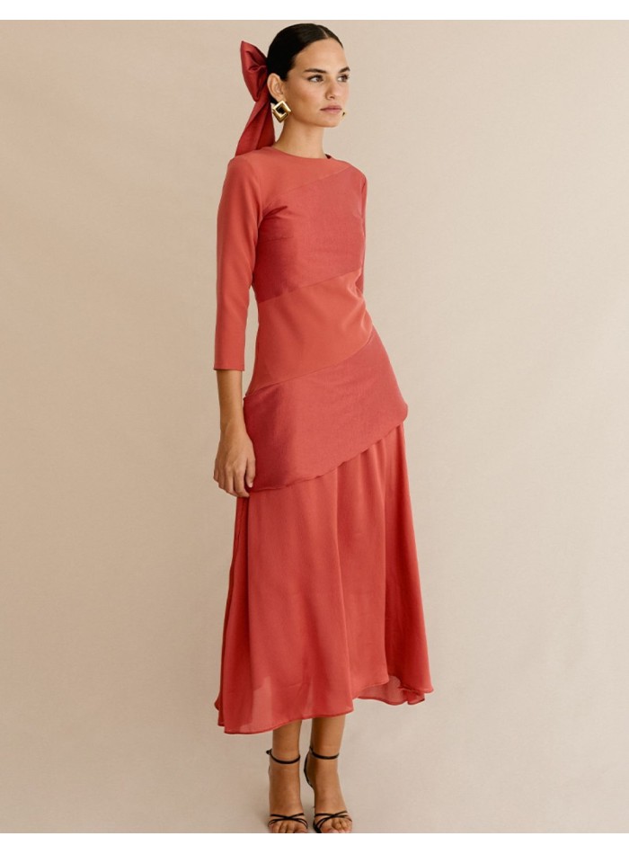 Mixed fabrics party dress with chiffon skirt