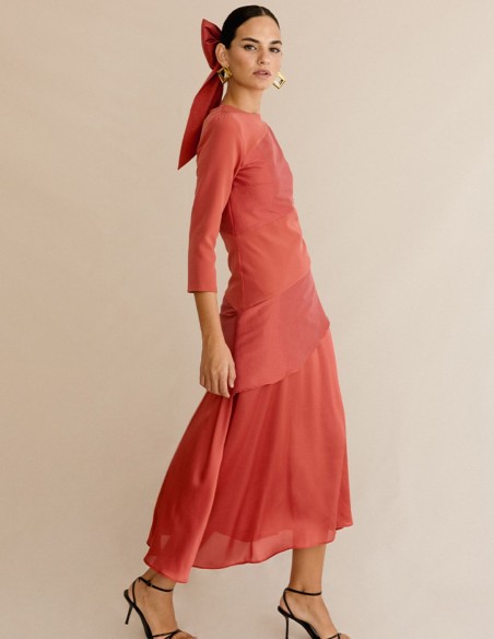 Mixed fabrics party dress with chiffon skirt