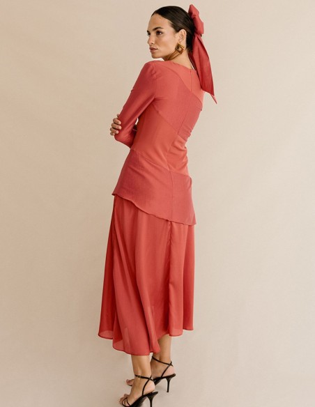 Mixed fabrics party dress with chiffon skirt