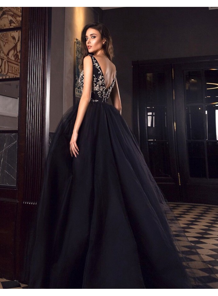 Long ball gown with lace bodice and tulle skirt...