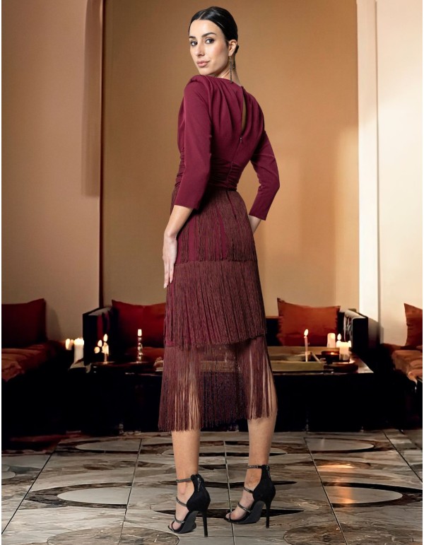 Cocktail dress with V-neckline and fringed skirt 2