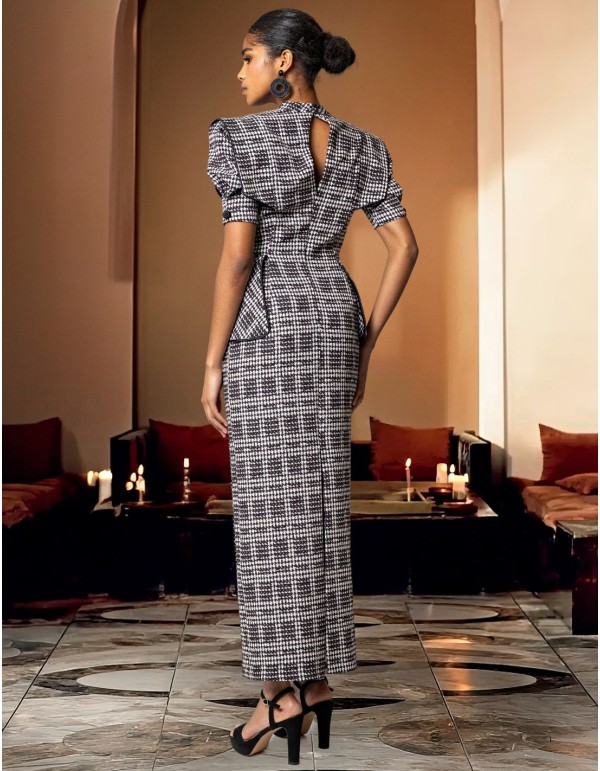 Midi party dress with perkins collar and short puffed... 2