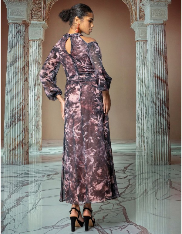 Robe midi en mousseline de soie florale avec encolure dos... 2