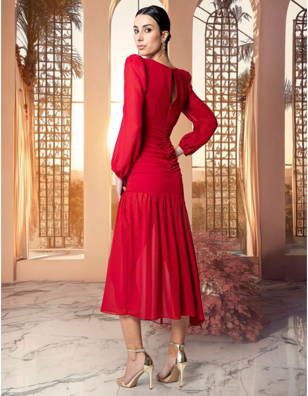 Draped chiffon midi dress with crossover neckline and... 2