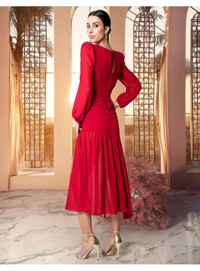 Vestido midi de gasa drapeado con escote...