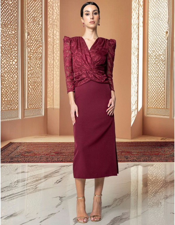 Printed chiffon cocktail dress with crossover neckline...