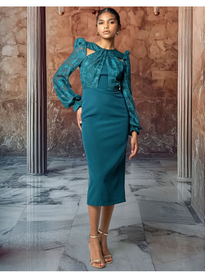 Robe midi en mousseline de soie à imprimé floral avec encolure licou découpée
