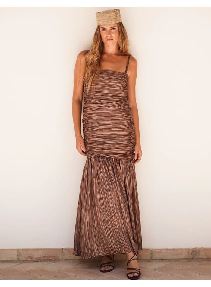 Long dress with ruffled bodice and flounce skirt