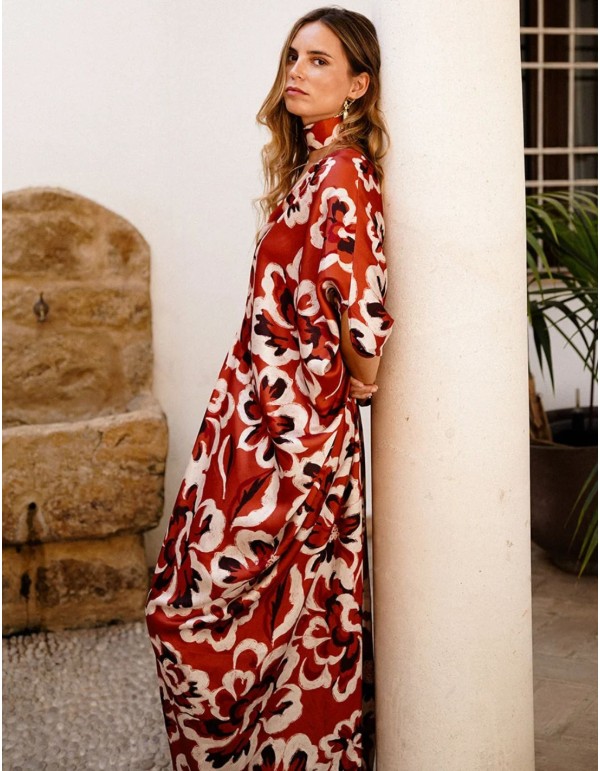 Caftan imprimé fleurs avec décolleté en V 2