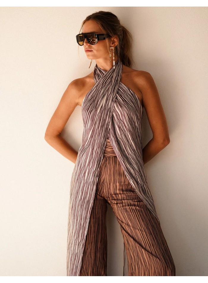 Long top with ecru stripes