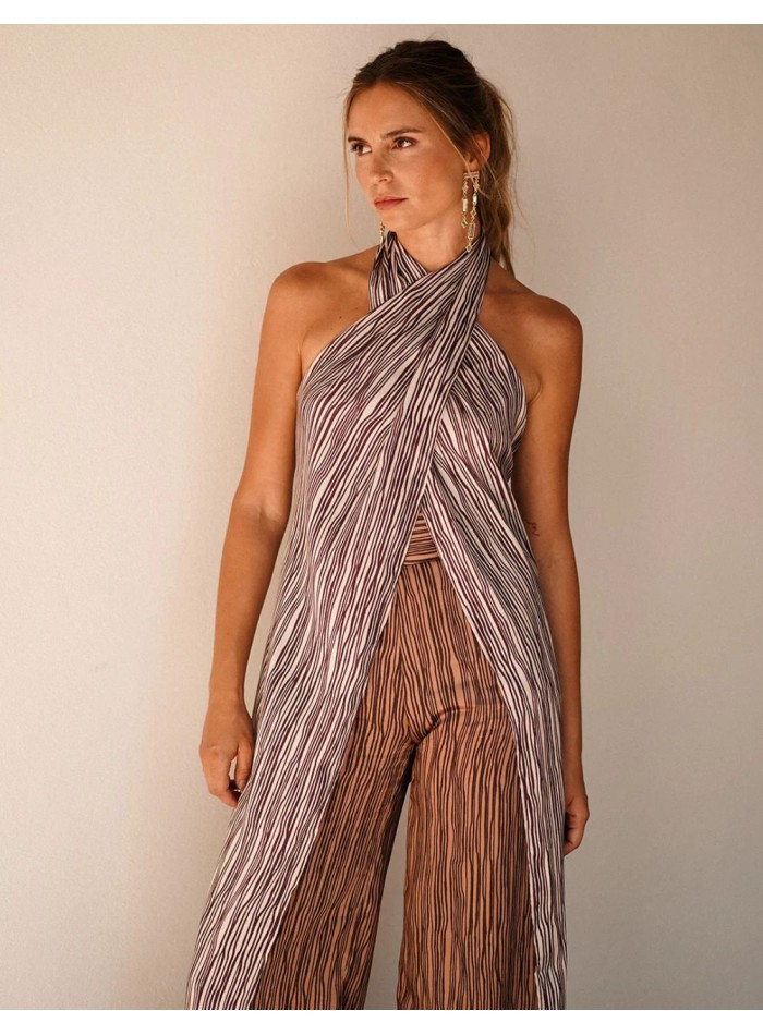 Long top with ecru stripes