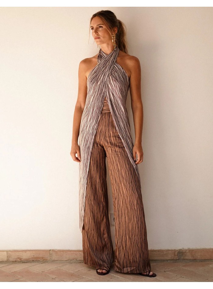 Pantalón de invitada con rayas en tonos marrones