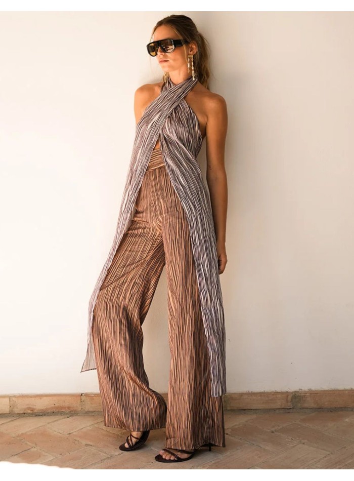 Pantalón de invitada con rayas en tonos marrones
