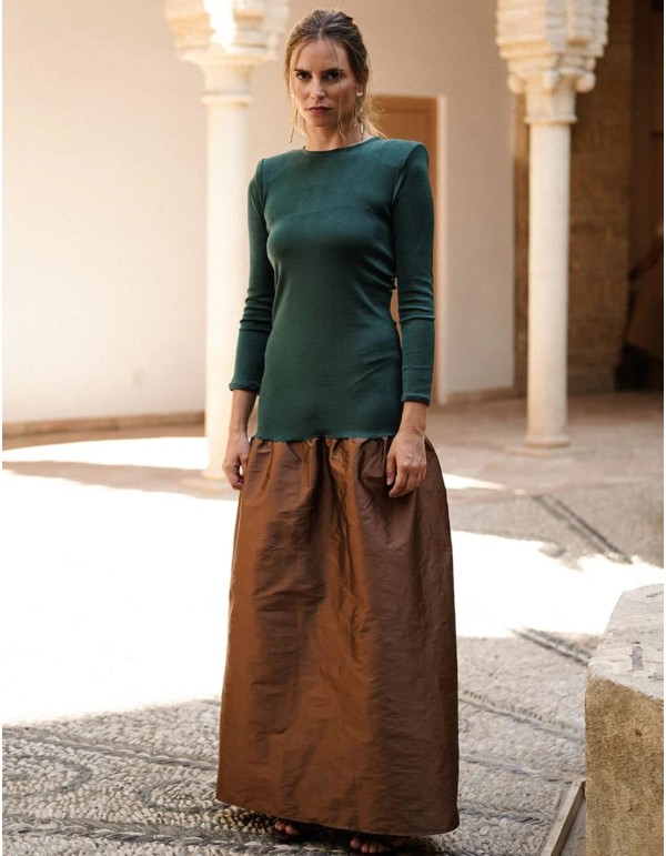 Robe d'invité longue en tricot vert bouteille et taffetas...