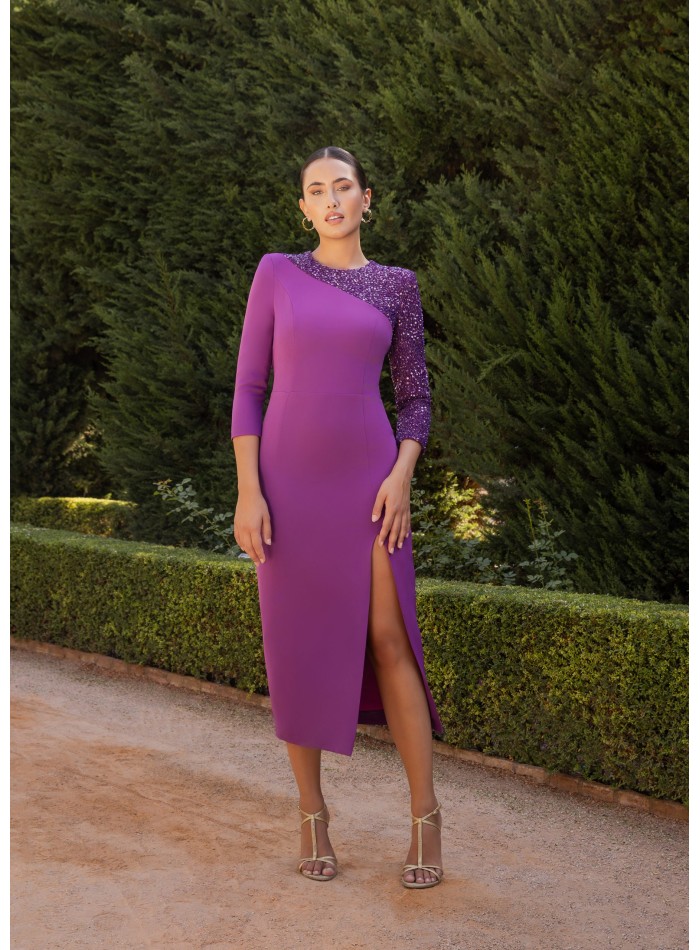 Vestido midi de fiesta con detalle de lentejuela