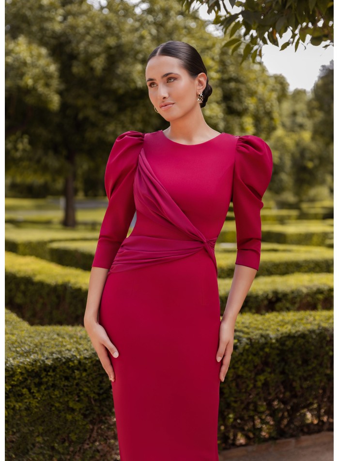 Vestido midi para boda con manga francesa y espalda descubierta