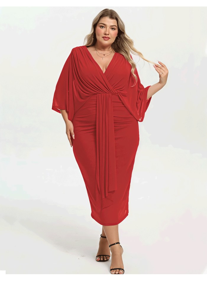 Vestido de fiesta midi de talla grande en color rojo