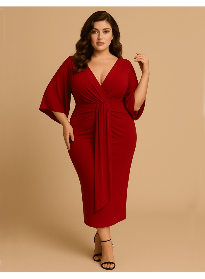 Vestido de fiesta para invitadas curvy en rojo