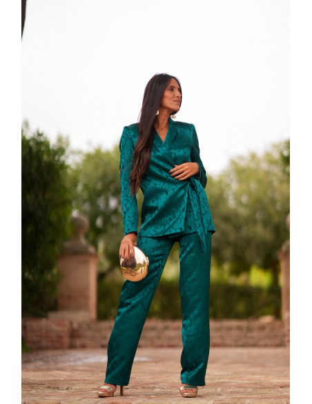 Conjunto de chaqueta cruzada y pantalón recto con fajín para eventos especiales