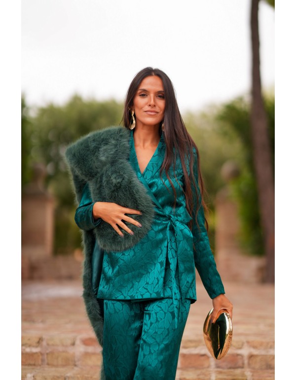 Conjunto de chaqueta cruzada y pantalón recto con fajín 2