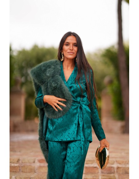 Ensemble veste croisée et pantalon droit avec ceinture