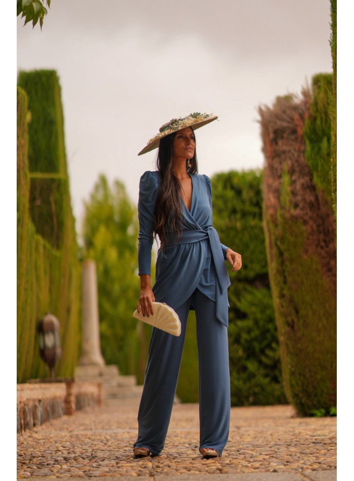 Conjunto de chaqueta cruzada y pantalón recto con fajín para eventos especiales