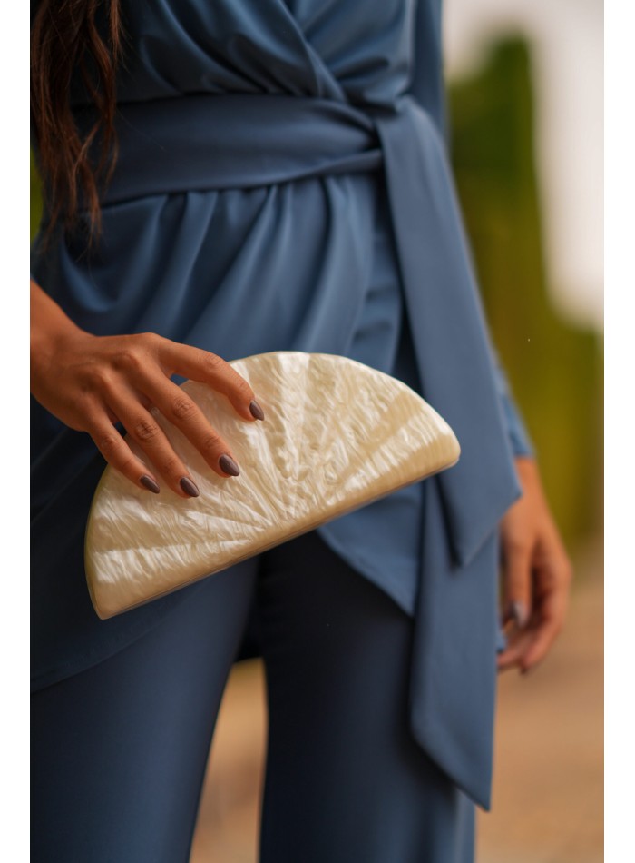 Conjunto de chaqueta cruzada y pantalón recto con fajín para bodas de otoño