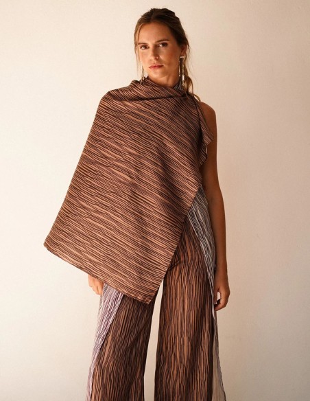 Brown square cape with striped print
