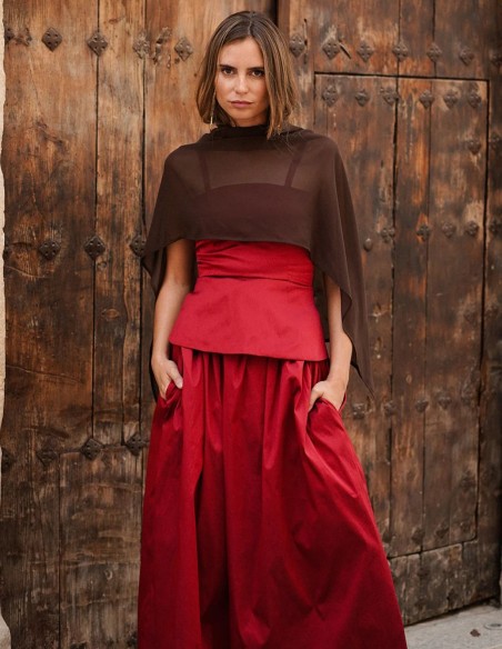 Brown chiffon cape with flowing drape