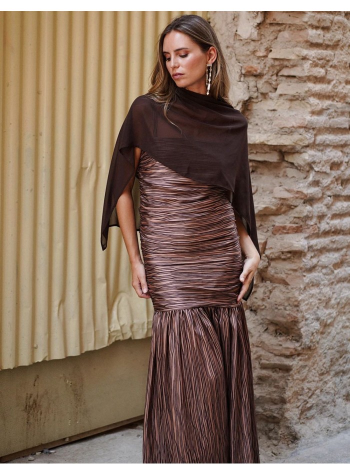 Brown chiffon cape with flowing drape