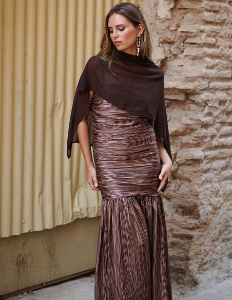 Brown chiffon cape with flowing drape