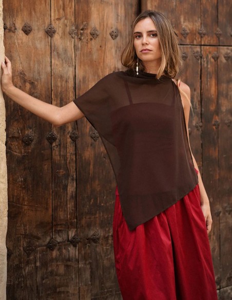 Brown chiffon cape with flowing drape