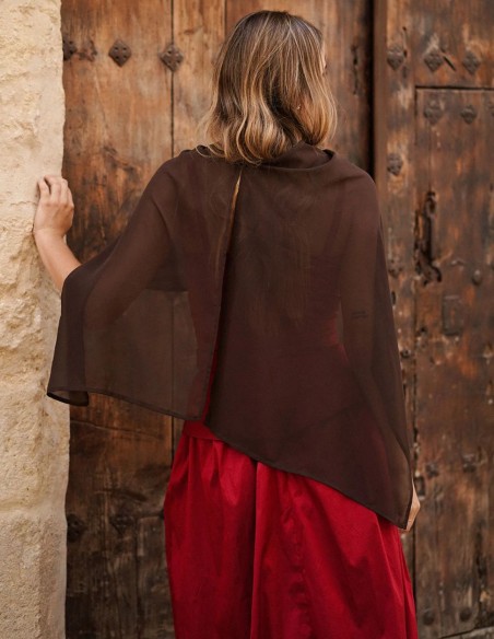 Brown chiffon cape with flowing drape
