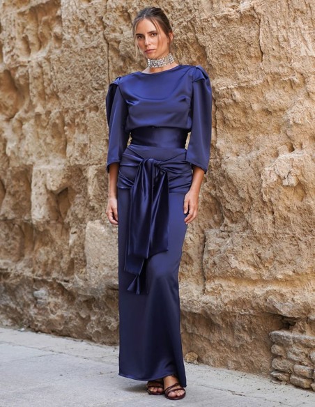 Long satin skirt with double lacing in front