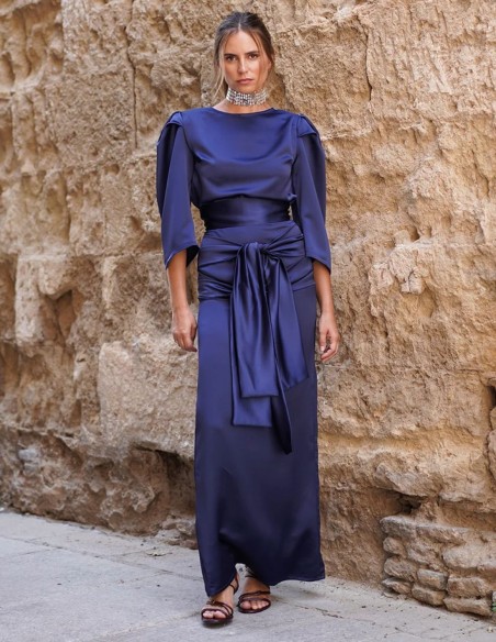 Long satin skirt with double lacing in front