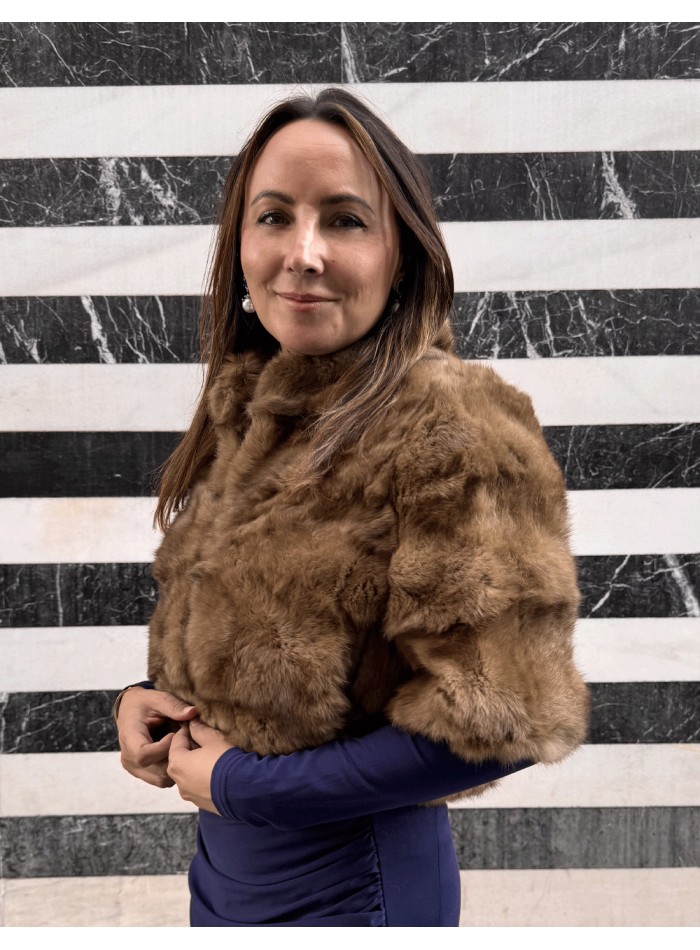 Brown rabbit fur bolero jacket