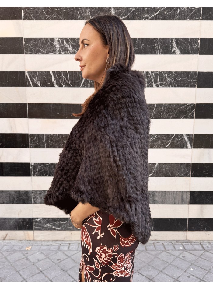 Brown braided rabbit long coat