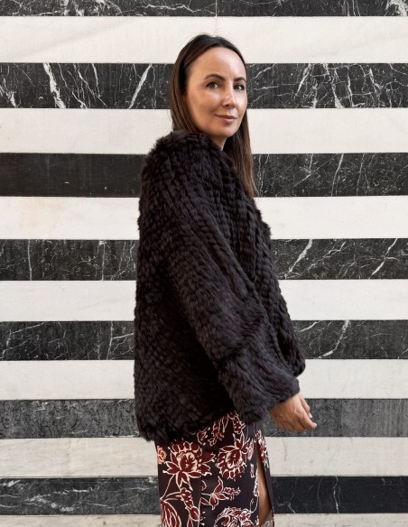 Brown braided rabbit long coat