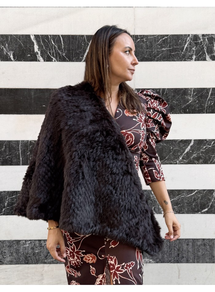 Brown braided rabbit long coat