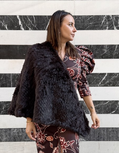 Brown braided rabbit long coat