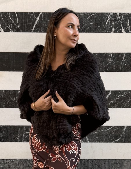 Longue cape de lapin tressée marron