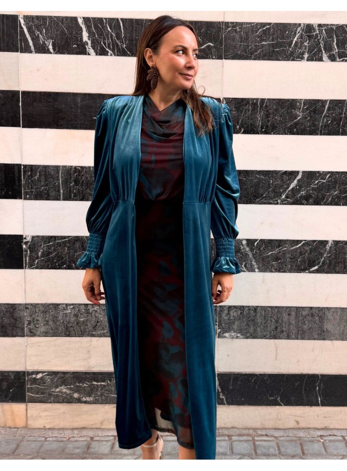 Petrol blue velvet long kimono